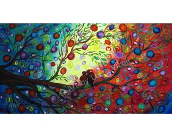 Original LARGE Whimsical Tree Large Painting Happily Ever After by Luiza Vizoli 58x30 ready to ship