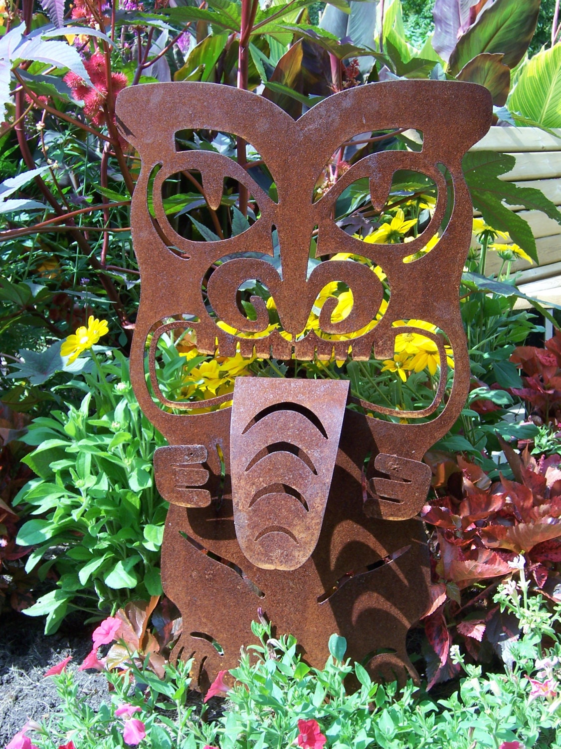 Tiki statue metal tiki outdoor tiki metal garden by custommetalart