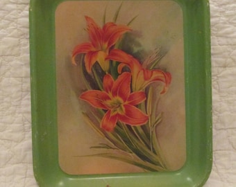 Vintage Metal Serving Tray with Tiger Lilies SALE