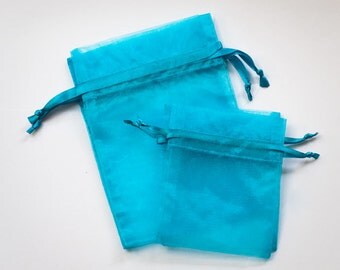 100 Organza Bags, 3 x 4 inches, Aqua Turquoise