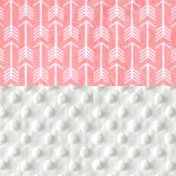 Personalized Baby Blanket Girl, Coral & White Arrow Minky Blanket stroller - Nursery Decor - Arrow Blanket