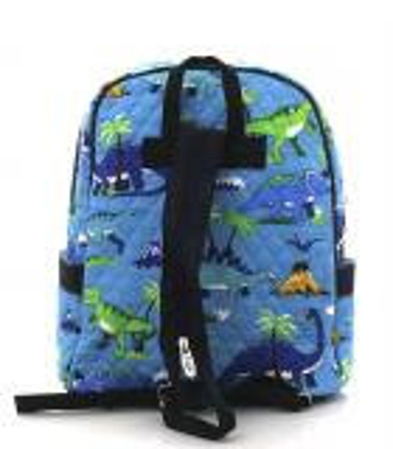 Backpack Monogrammed Blue Quilted with Dinosaurs