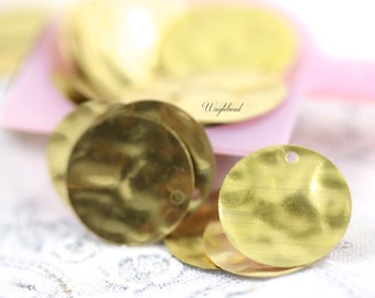 Hammered or Wavy Textured 14mm Round Brass Tags with ONE Hole - 50 .
