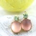 Vintage Oval Set Stones Swarovski Crystal Earring Glass Drops 1 Ring Brass Settings 19x10mm Frosted Pink & Chrysolite - 2