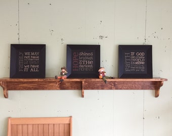 60" Pine Wood Shelf With Plate Groove Finshed Plate Rack