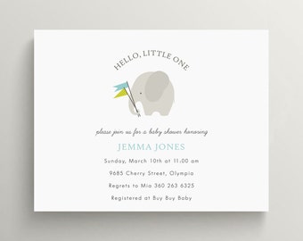 little grey elephant baby shower invitation set // first birthday invitation // circus // gray // thank you note // gender neutral