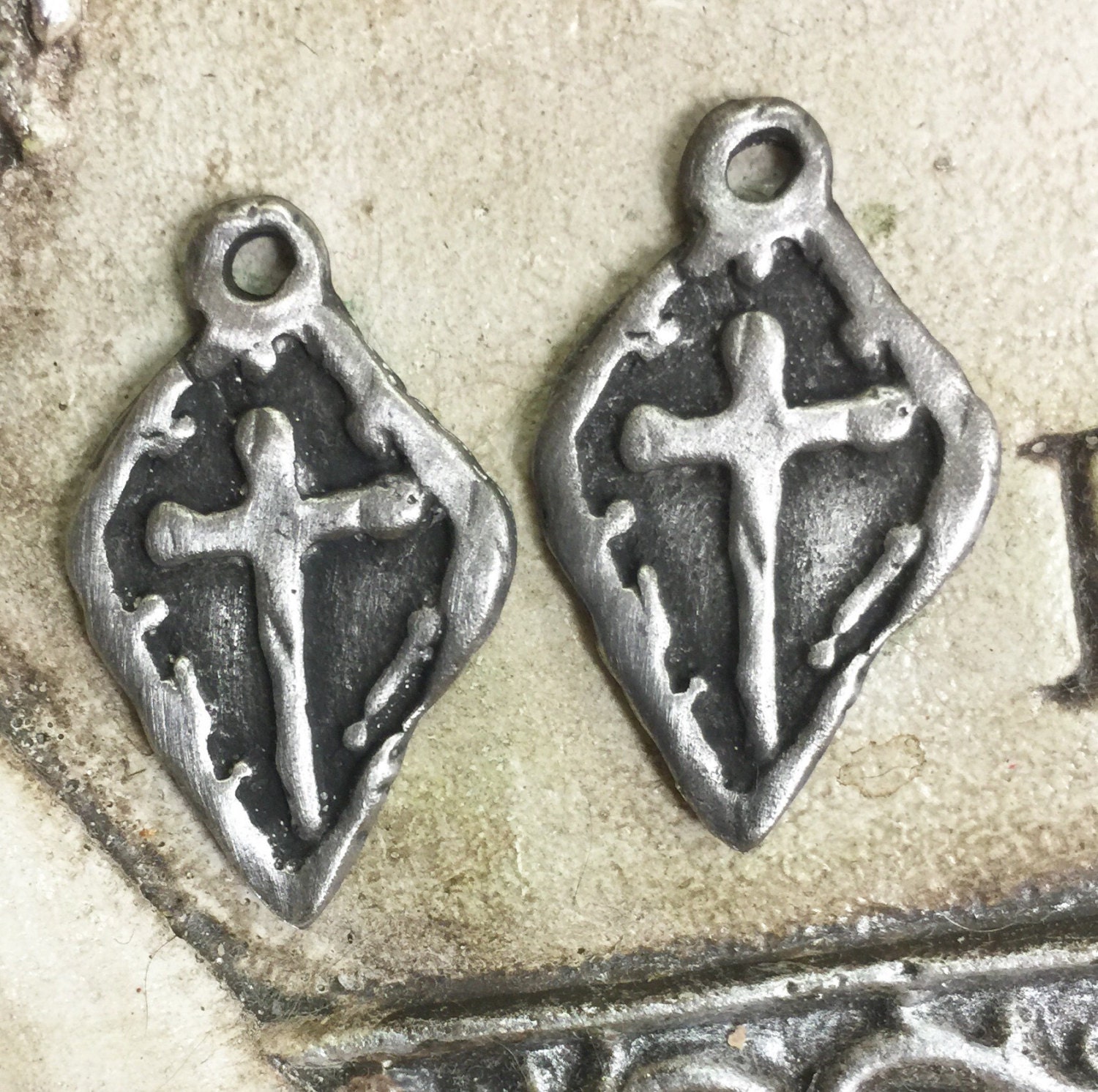 Pewter Cross Charm Pendant Handcasted jewelry components