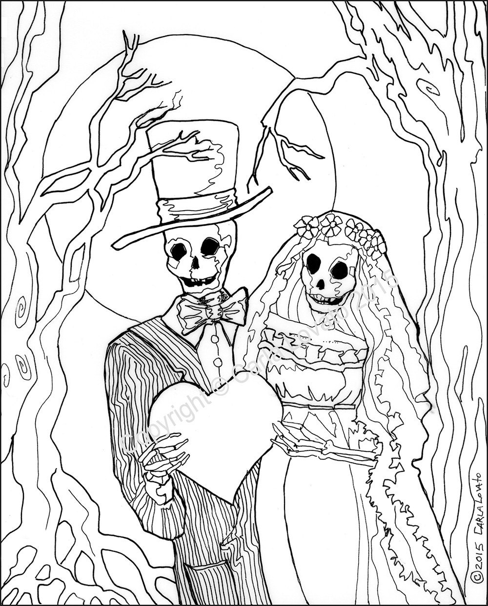 Download coloring pages Skeleton Wedding Color Page Day of the Dead