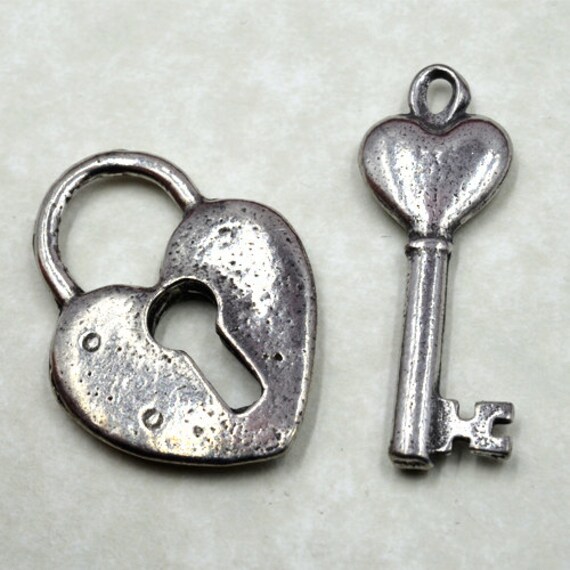 Lock and Key Charms Pewter Charms Padlock Silver Key