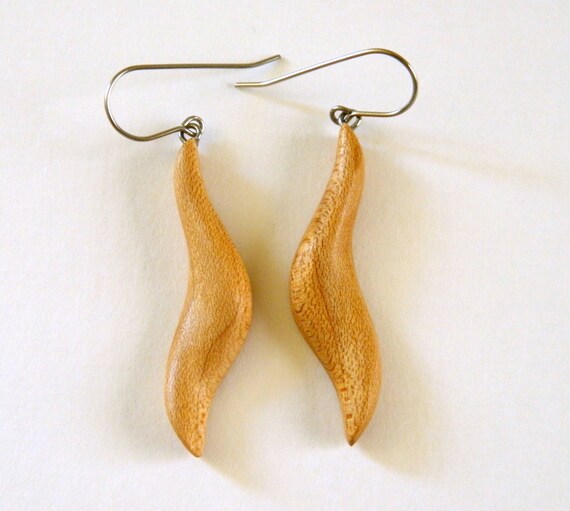 Items similar to Reclaimed wood hand carved earrings understated