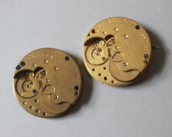 2 Vintage Brass Elgin Pocket Watch Movements PW32