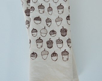 Cloth Napkins, Natural Cotton, Hand Printed, Acorn, Set of 4