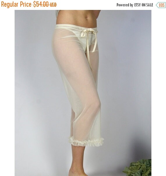 sheer pajama pants with ruffle trim ROMANTIC made to order