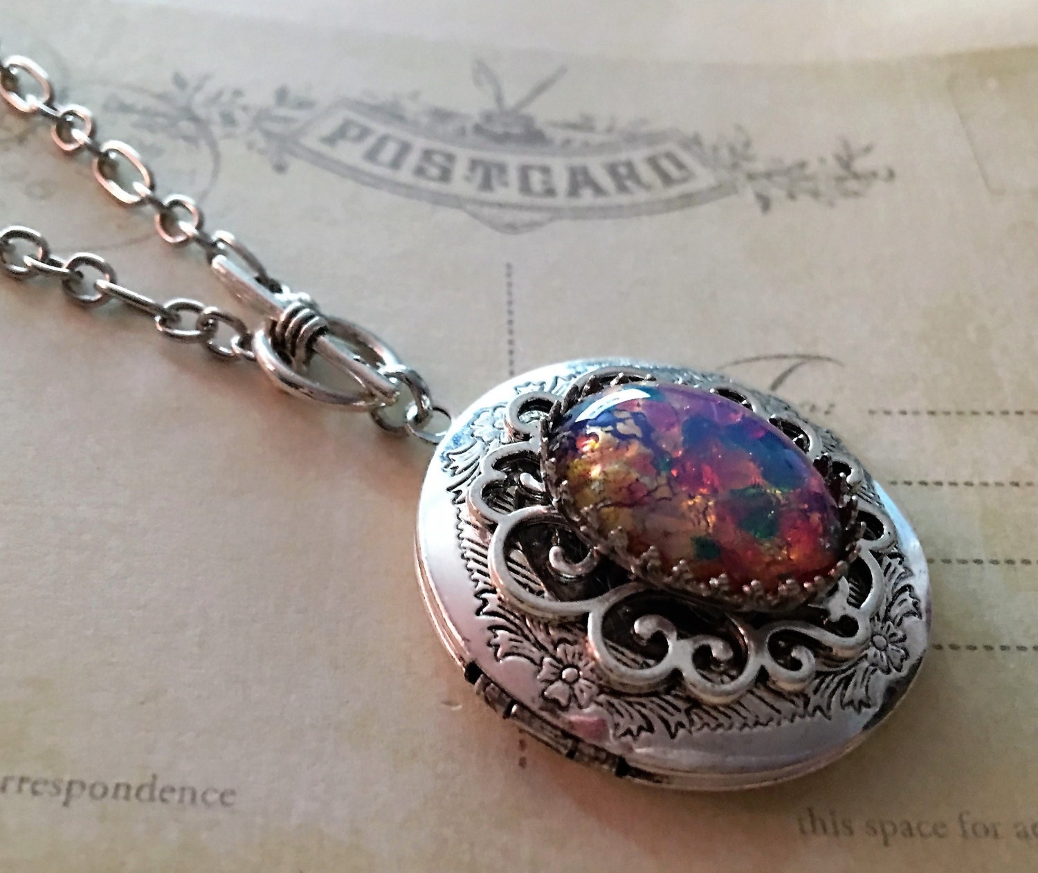 Opal locket necklace Clearance