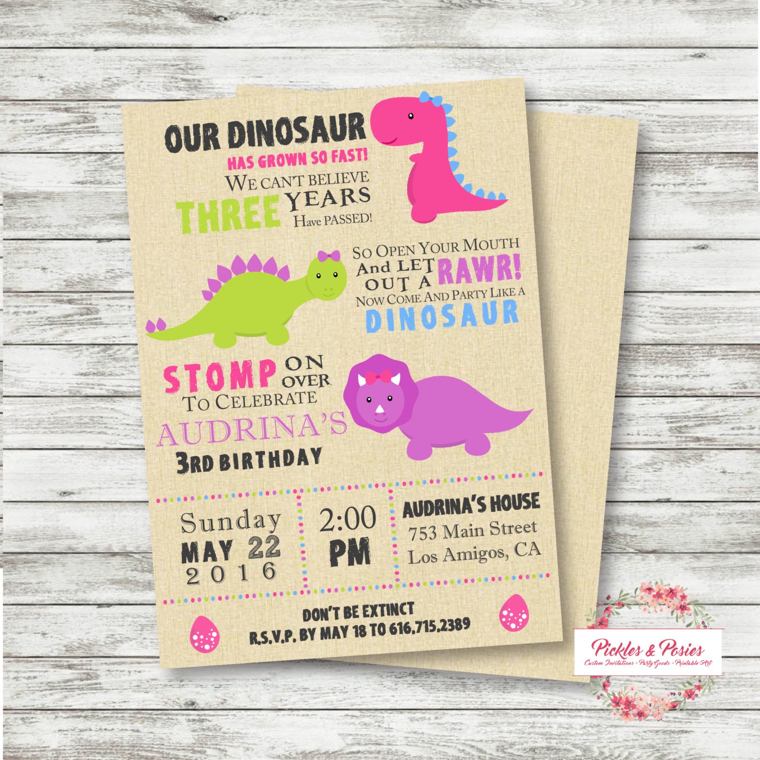 Girl Dinosaur Birthday Invitations 5
