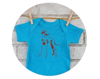 Italian Greyhound Baby One piece, Turquoise Blue Dog cotton baby bodysuit, infant creeper screen-print shirt short sleeved Unisex clothing