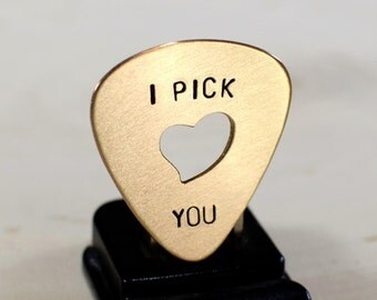 Bronze Guitar Pick I Pick You with Heart Cut Out - GP221