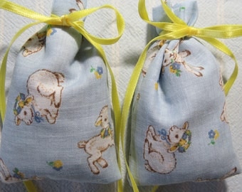 Light Blue 3"X2" Sachet-'Bedtime Bath(type)' Fragrance-Children's Lamb Sachet-Cotton Fabric Sachet-Yellow Ribbon-Cindy's Loft-735