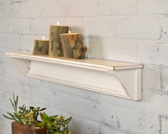 Handmade 30-inch Long One Level Wall Shelf with Vintage White Finish - IN STOCK - Same Day Shipping - Wooden Display Shelf