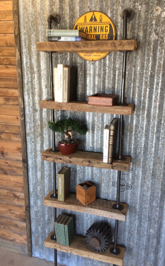 Reclaimed Wood and metal pipe bookcase Pipe Shelves