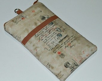Natural Phone Case Words Choose Any Fabric in My Shop with Zipper Closure Optional Wristlet iPhone 4 5 6 Plus Note Optional Shoulder Strap