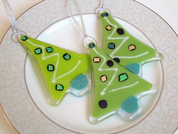 Fused Glass Ornament Christmas Tree Green Christmas Ornament