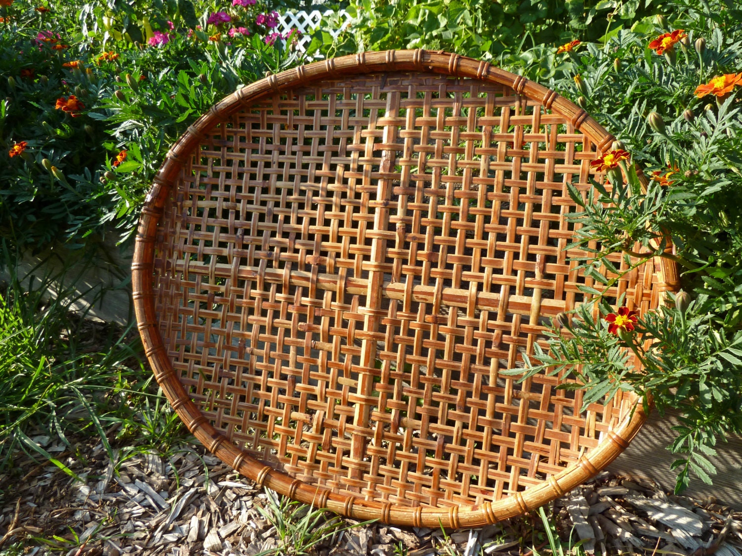 Vintage Woven Winnowing Basket Open Weave Tray Decor