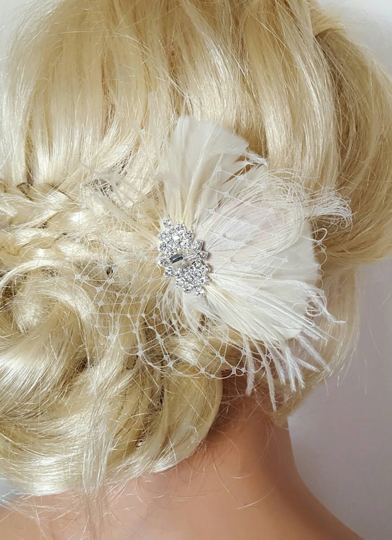 Ivory Bridal Fascinator Wedding Hair Clip Ivory by kathyjohnson3