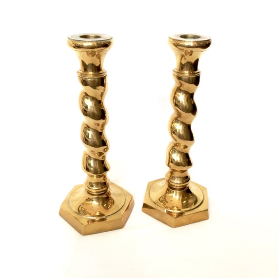 Solid Brass Twist Candlesticks / Ornate Twisted design / Heavy