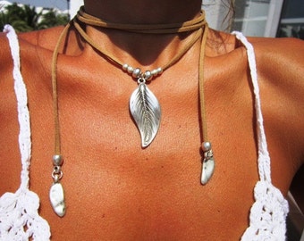 wrap necklace, nature leaf necklace, Boho jewelry, bohemian jewelry, hippy jewelry, bohemian necklaces, boho necklaces, minimalist jewelry