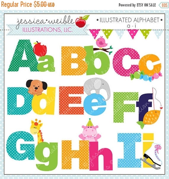 ON SALE Illustrated Alphabet A I Cute Digital by JWIllustrations