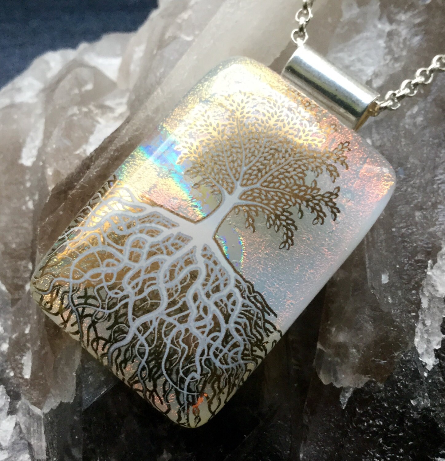 Cremation ashes Handmade Dichroic glass kiln fused pendant