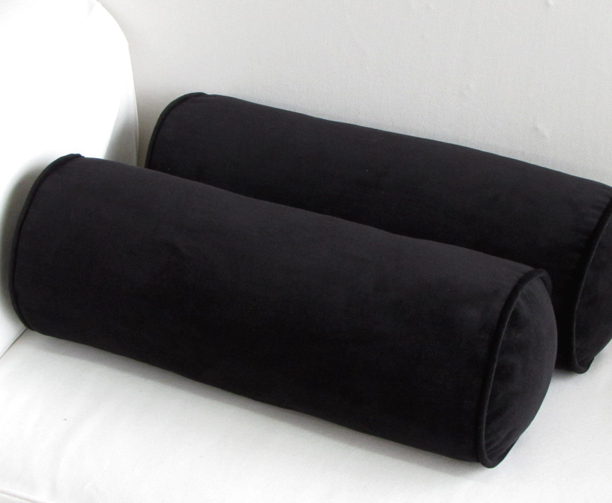 VELVET in BLACK pair bolster pillows 7x20
