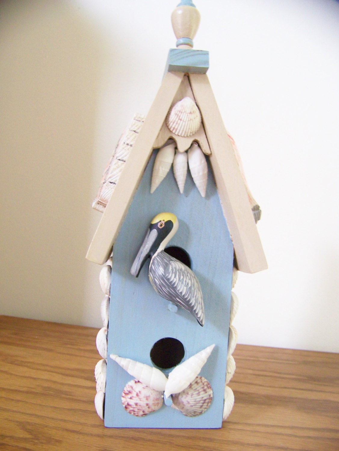 Decorative Birdhouse with Seashells & Pelican by PattiStyle