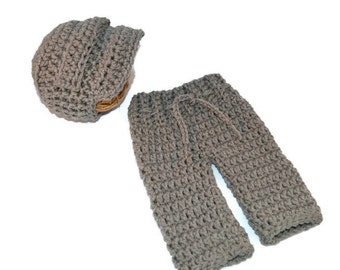 Newborn Boy Photo Outfit - Diaper Cover - Newsboy Hat - Crochet Baby Pants - Photo Prop - Baby Items - Infant Clothes - Baby Boy Clothes