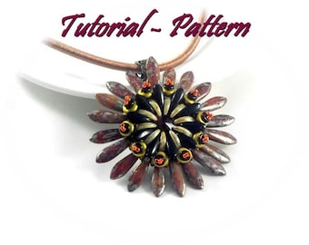 Beading tutorial. Beading pattern/Tutorial for pendant Gerle by Tiszi with Crescent and daggers. PDF instructions, step by step