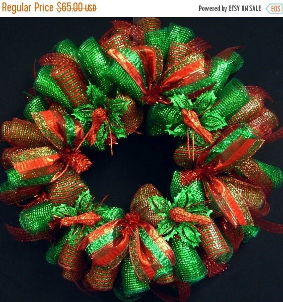 HOLIDAY SALE Red Emerald Green Christmas Wreath, Poly Mesh Wreath, Poly Mesh Supplies, Deco Mesh, Item 1208