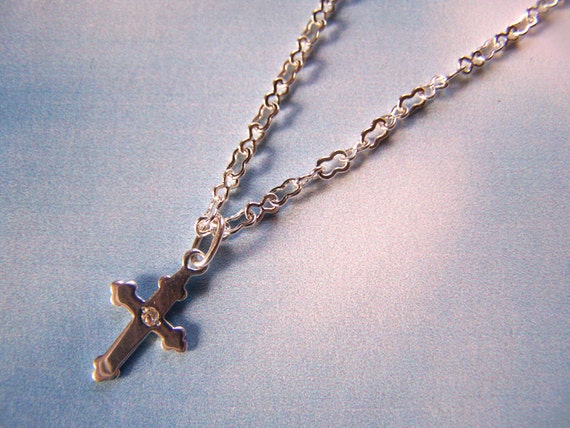 Kids Cross Necklace Dainty Silver Cross with by lindasorigjewelry