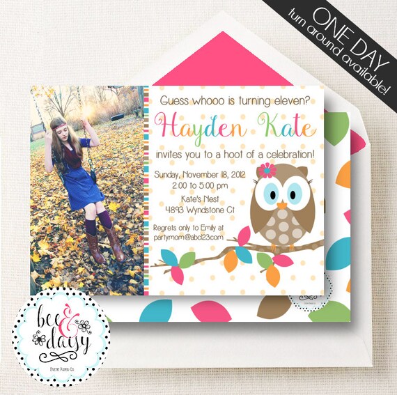 Woodland Owl Invitation, Woodland Owl Birthday Invitation, Woodland Owl Party, Girl First Birthday, Girl Birthday, Owl Photo Invite Il_570xn