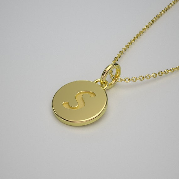 Gold Tiny Initial Disc Necklace Solid 14k 18k Gold. 10mm