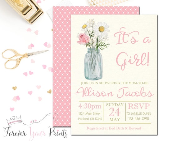Rustic Floral Baby Shower Invitation, Floral Baby Shower, Rustic baby Shower, It's A Girl, Country Baby Shower, Baby Shower Invitation Il_570xn