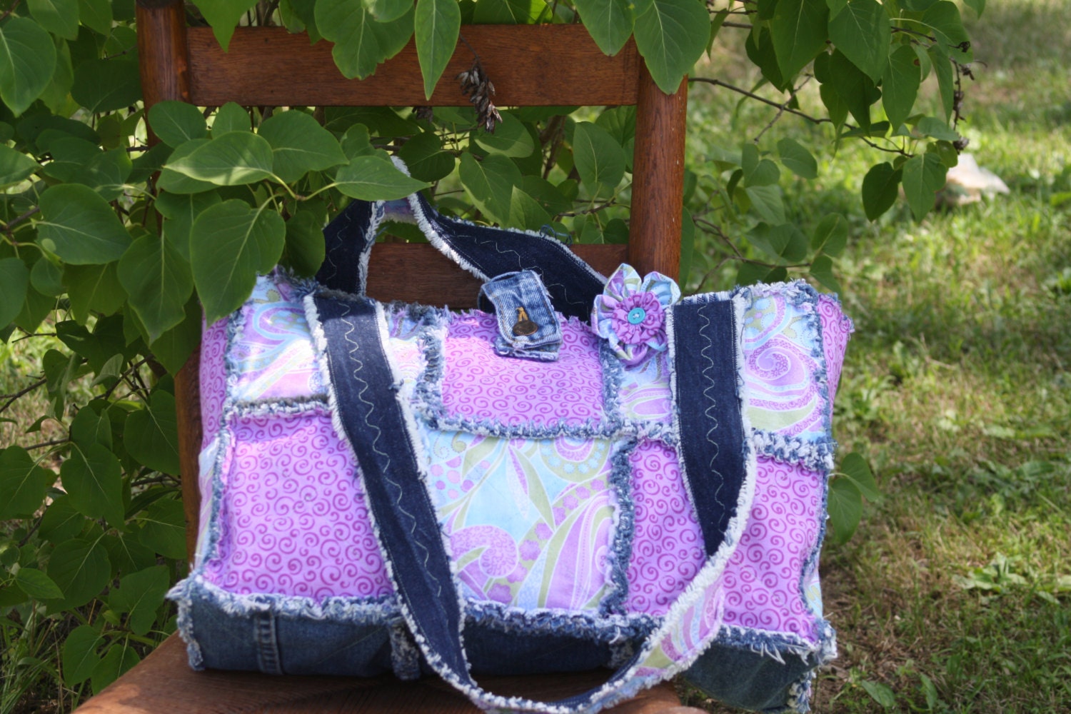 Rag Quilt Purse Tote Diaper Bag up cycled denimshoulder