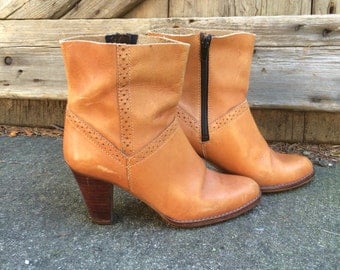 Leather Ankle Boots Caramel Brown Thom Mcan High Heeled Size 7, 7,5 US