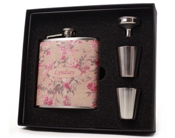 Floral Design Flask for Women // Personalized Gift Set
