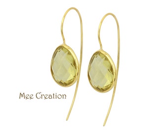 EE6150006) Lemon Quartz Earrings, Lemon Quartz Checkerboard Earrings, Yellow Earrings, Lemon Quartz Drop Earrings, Quartz Earrings, Bohemian