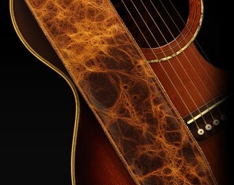 Distressed Leather Guitar Strap, Brown Guitar Strap: Durango Gold Guitar Strap