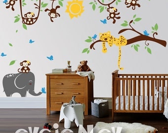 sleeping leopard and monkeys children nursery decals baby nursery decal and baby nursery wall - Baby Wall Designs sleeping leopard and monkeys children nursery decals baby nursery decal and baby nursery wall - Baby Wall Designs