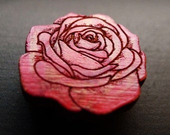Red Rose Wooden Hat Pin