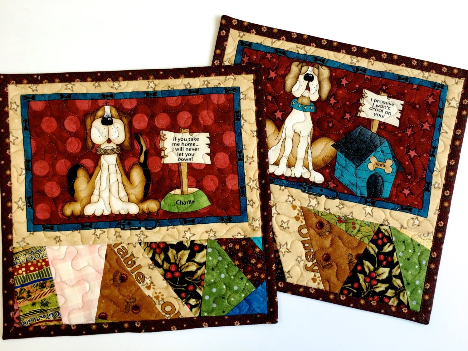 Dog Mug Rug Quilted Handmade Homemade Patchwork Quilt