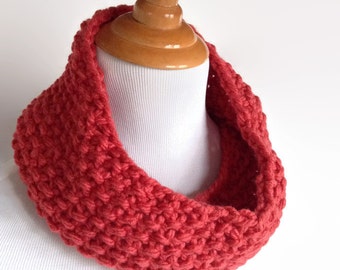 Red Knit Neckwarmer, Red Knit Scarf, Knit Infinity Scarf, Knit Womens Neckwarmer, Mobius Scarf, Womens Neckwarmer, Womens Red Neckwarmer